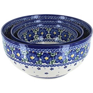 Blue Rose Polish Pottery 7400 Vena 3PC Serving Bowl Set - 1 of 1
