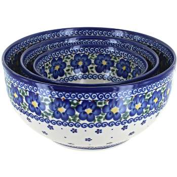 Blue Rose Polish Pottery 7400 Vena 3PC Serving Bowl Set