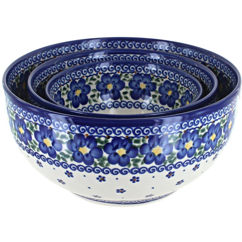 Blue Rose Polish Pottery 7400 Vena 3PC Serving Bowl Set, 1 of 2