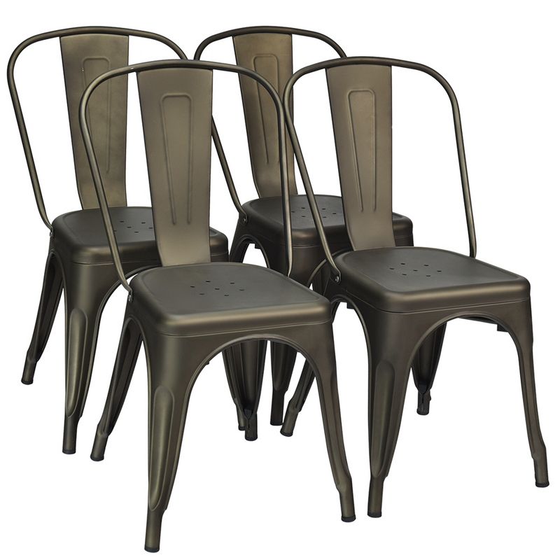 Set of 4 Dining Side Chair Stackable Bistro Cafe Metal Stool GunBlack, 1 of 11
