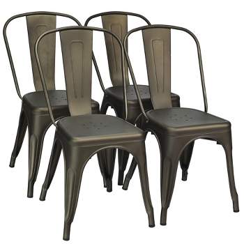 Set of 4 Dining Side Chair Stackable Bistro Cafe Metal Stool GunBlack