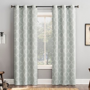 2pc 50"x84" Sun Zero Tikal Woven Ogee 100% Blackout Grommet Curtain Panel Pair Aqua - 1 of 4
