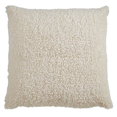 18x18 Faux Fur Throw Pillow Cover Ivory - Saro Lifestyle