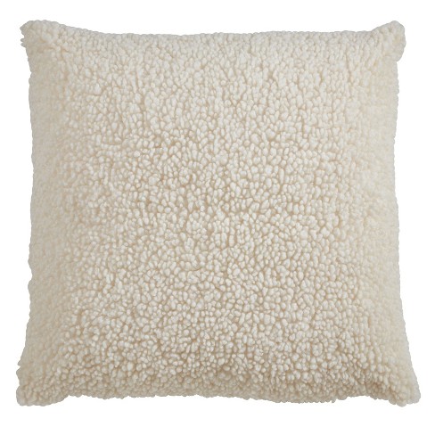 18x18 Faux Fur Throw Pillow Cover Ivory - Saro Lifestyle