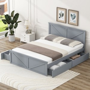 XIYUYEU Queen/King Size Wooden Platform Bed with 4 Storage Drawers  and Support Legs,No Box Springs Needed - 1 of 4