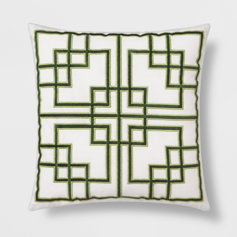 Embroidered Fretwork Square Throw Pillow Green Threshold