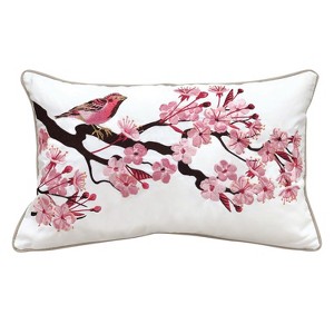 RightSide Designs Purple Finch and Cherry Blossom Indoor/Outdoor Throw Pillow - 1 of 4