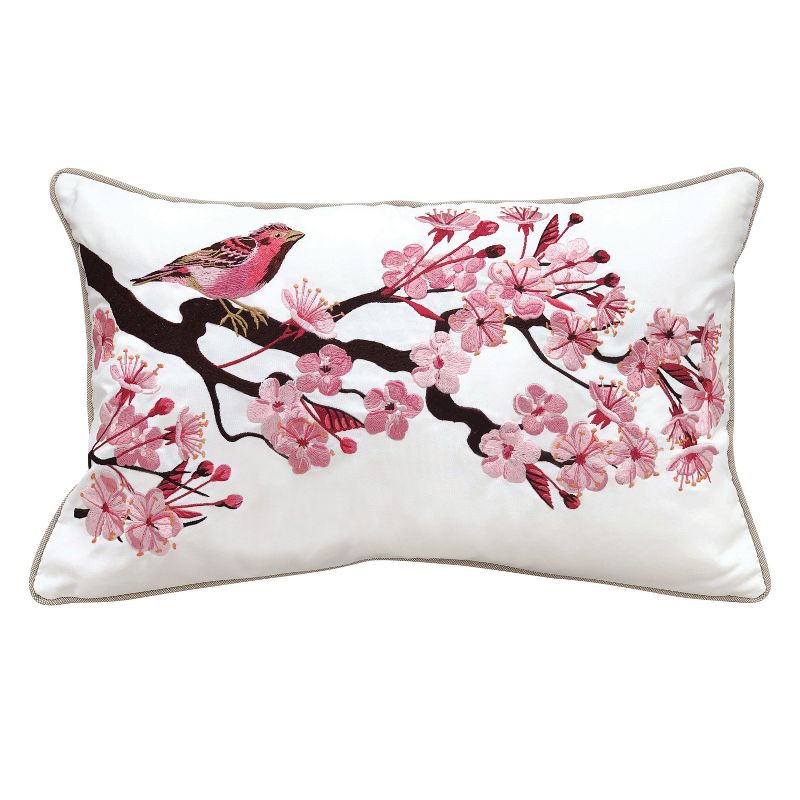 RightSide Designs Purple Finch and Cherry Blossom Indoor/Outdoor Throw Pillow, 1 of 5