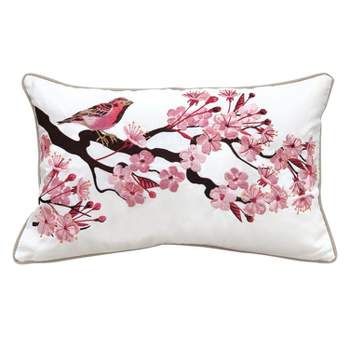 RightSide Designs Purple Finch and Cherry Blossom Indoor/Outdoor Throw Pillow