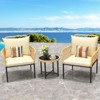 3-Piece Bistro Patio Set, All-Weather Wicker Conversation Set with Cushions & Coffee Table for Garden, Balcony, Deck, or Poolside ¨C Beige - 4 of 4