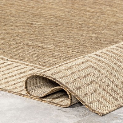 Casual Striped Border Light Brown Synthetic 4'x6' Area Rug