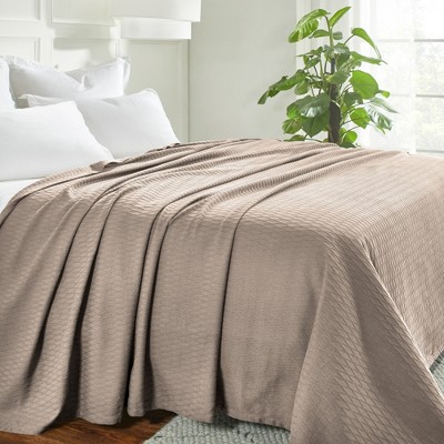 Full Khaki Cotton Diamond Weave Blanket