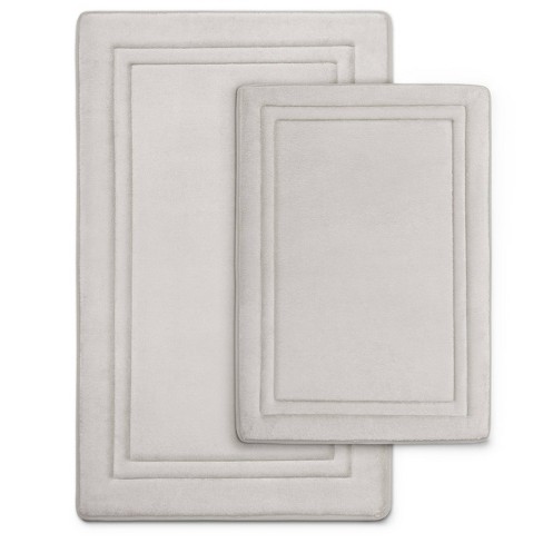 MICRODRY Quick Drying Memory Foam Framed Bath Mat with GripTex  Skid-Resistant Base, Runner - 24x58, Linen