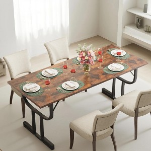 70.9 Inch Dining Table for 4-6 People, Rectangular Heavy Metal Support Legs, Wine Glass Leg Type Kitchen Table, Wear-Resistant Thickened Wooden Table - 1 of 4