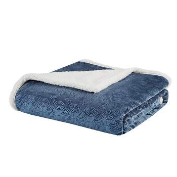 60"x70" Oversized Celia Textured Plush Throw Blanket Blue