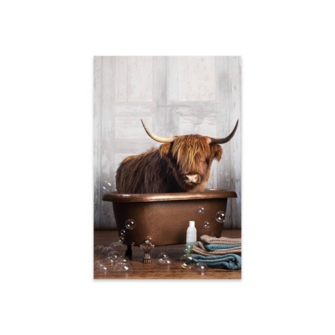 Gallery 57 Staring Cow Wood Framed Canvas Wall Art