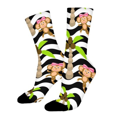 Monkey Coconut Tree Women Printed Crew Socks Funny Funky Socks Soft Polyester Novelty Gifts for Artists Men