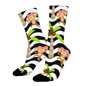 Monkey Coconut Tree Women Printed Crew Socks Funny Funky Socks Soft Polyester Novelty Gifts for Artists Men - 1 of 1
