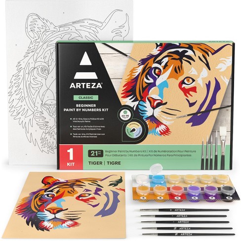 Arteza Tiger Paint by Number DIY Acrylic Painting Set - 21 Pieces