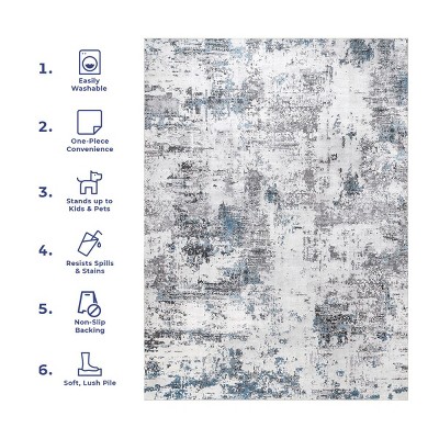 Reversible Abstract Gray Synthetic 4' x 6' Easy-Care Area Rug