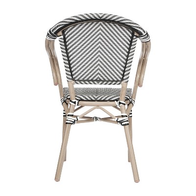 Set of Two Black and White Bistro Dining Chairs with Bamboo Metal Frame