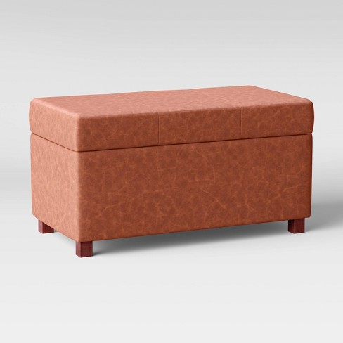 Essex Double Storage Ottoman Caramel Faux Leather Threshold Target