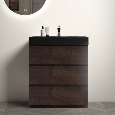 NicBex Bathroom Vanity with Sink Basin,Bathroom Sink Vanity with Storage Space,24/30/36 inch Bathroom Sink Cabinet without Drain,Walnut/Gray
