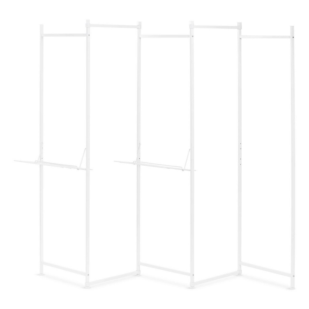 IRIS 5 Panel Free Standing Metal Garment Rack White: Closet Clothing Wardrobe Organizer with Shelving