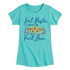 Girls' - Instant Message - Eat Pasta Feel Love Fitted Short Sleeve Graphic T-Shirt - 1 of 4