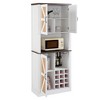76" Rustic Wine Cabinet with Faux Rattan Barn Doors, 12-Bottle Wine Rack, Microwave Shelf, Glass Holders, Large Kitchen Storage Sideboard - 2 of 4