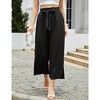 Womens Shirred Paperbag-Waist Pants High Waisted Pants with Pockets Side Slit Wide Leg Pants Waist Tie Knot Palazzo Trousers - 3 of 4