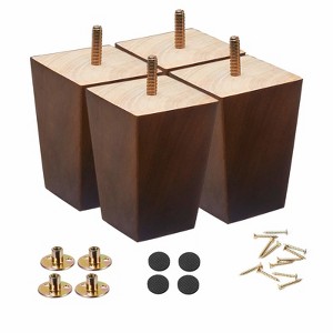 Aoibox Wood Furniture Legs 5 Inch Square Brown Pack of 4 Mid Century Replacement Feet for Sofa Chair Dresser Table - 1 of 4