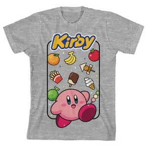 Kirby With Food Background and Logo Youth Heather Gray Graphic Tee - 1 of 3