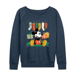 Women's - Disney - Mickey Stockings Lightweight French Terry Wide Neck Long Sleeve Shirt - 1 of 4