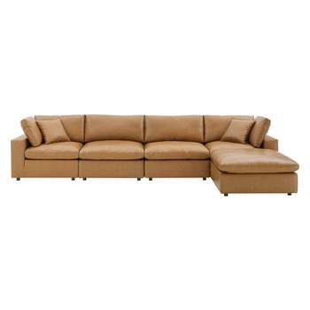 5pc Commix Down Filled Overstuffed Vegan Leather Convertible Sectional  Sofa Set Tan - Modway