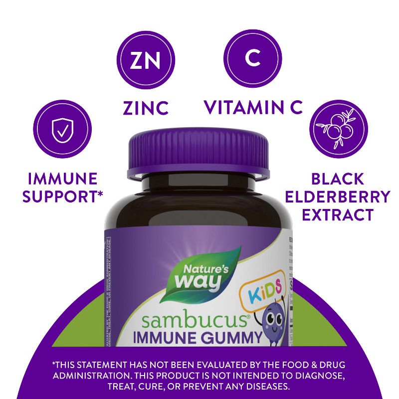 Nature&#39;s Way Sambucus Immune Gummies for Kids with Elderberry Vitamin C and Zinc - 60ct, 6 of 14