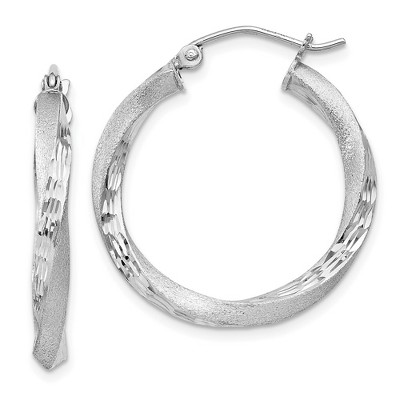 Black Bow Jewelry 3mm, Sterling Silver, Twisted Round Hoop Earrings, 25mm in Diameter