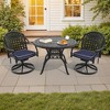 3-Piece Round Cast Aluminum Patio Set with Swivel Chairs,Brown Cushions,and Umbrella Hole - 3 of 4