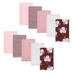 Hudson Baby Girls Cotton Flannel Burp Cloths, Burgundy Floral, One Size - 1 of 4