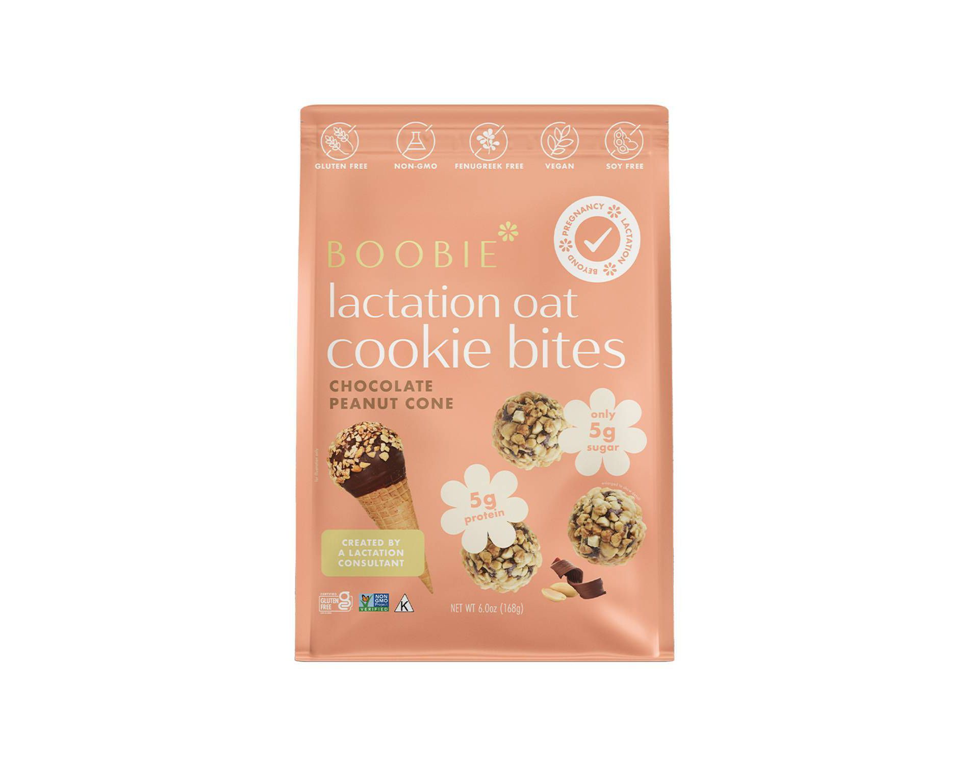 Boobie Lactation Oats Cookie Bites - Chocolate Peanut Cone - 6oz