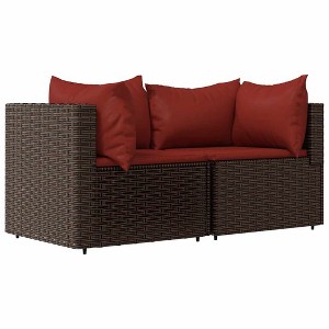 vidaXL Patio Corner Sofas with Cushions Set - 2 pcs Outdoor Furniture in Durable Brown Poly Rattan and Fabric, with Powder-Coated Steel Frame - 1 of 4