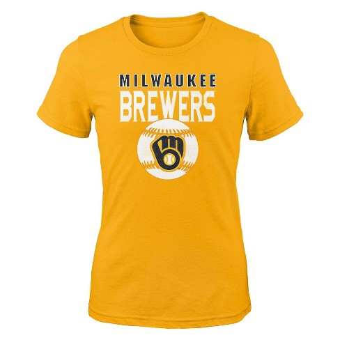 Mlb Milwaukee Brewers Girls' Crew Neck T-shirt - Xl : Target
