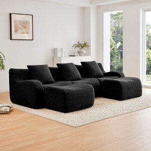 115" U-Shaped Sectional Sofas¨C Teddy Fabric, No Assembly Required Curved Armrest Anti-Slip Base - 1 of 4