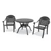3-Piece Cast Aluminum Outdoor Dining Set: Round Table, Stackable Chairs & Red Cushions - All-Weather Patio Furniture for Your Backyard - 3 of 4