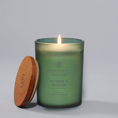 Green Frosted Glass Soy Scented Jar Candle with Wood Lid