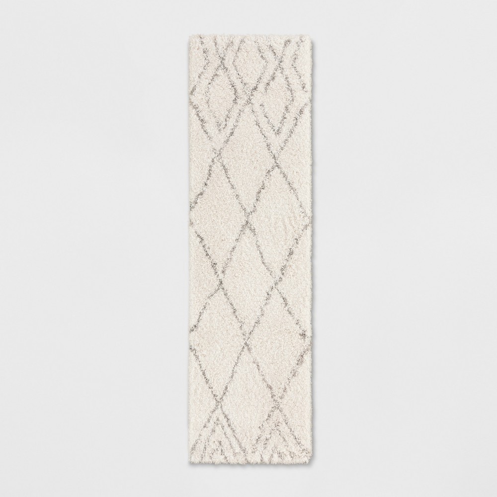 2'x7' Runner Diamond Patterned Shag Woven Accent Rug Cream - Project 62™