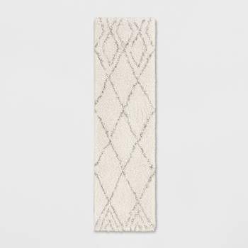 2'x7' Runner Diamond Patterned Shag Woven Accent Rug Cream - Project 62™