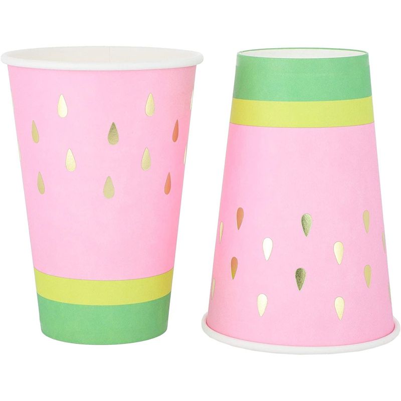 Blue Panda 50 Pack Watermelon Paper Cups with Gold Foil for Summer Party Supplies (12 oz), 4 of 5
