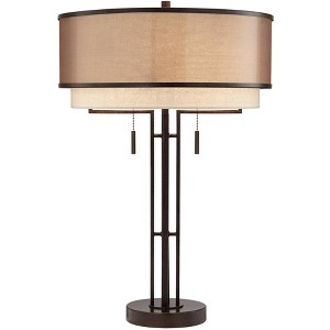 Franklin Iron Works Andes Modern Industrial Table Lamp 27 1/2" Tall Oil Rubbed Bronze with Table Top Dimmer Stacked Double Drum Shade for Bedroom Home - 1 of 4