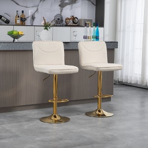 Modern Velvet Swivel Bar Stools With Backrest Footrest Set Of 2 Barstools Tall Chairs Counter Height Chairs beige-gold legs - 1 of 4